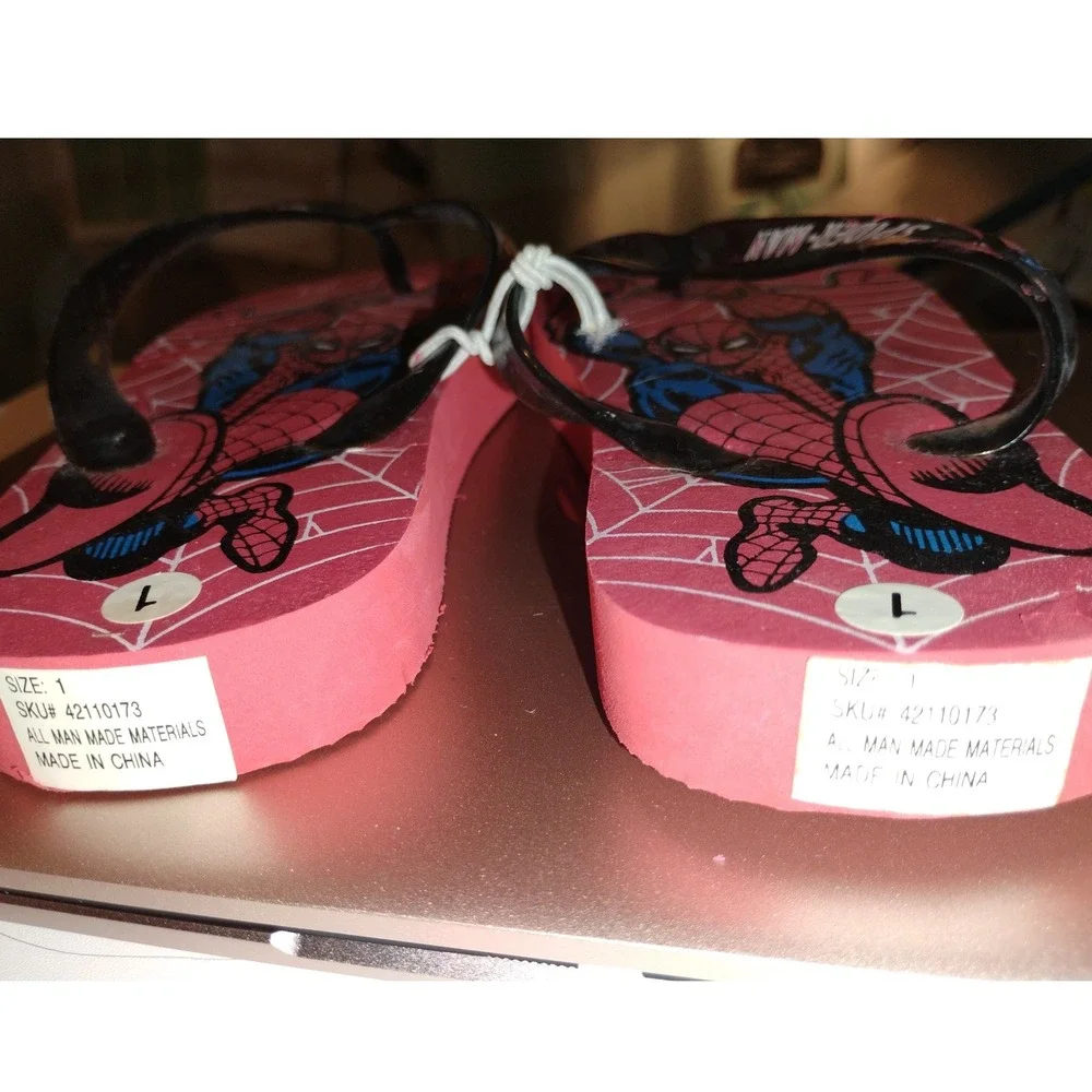 Kids Spider Man Flip Flops Size‎ 1 Red Blue Marvel Thong Sandals